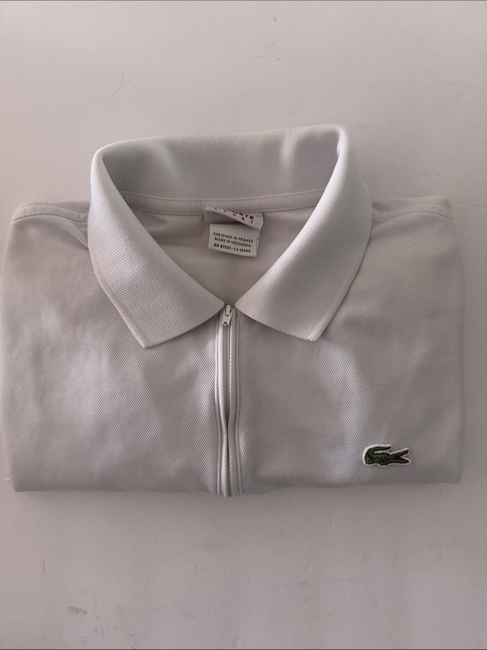 Lacoste White Short-Sleeve Zip Polo with Green Crocodile
